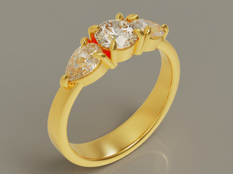 Pear and round cut diamond three stone ring 3Dプリントモデル