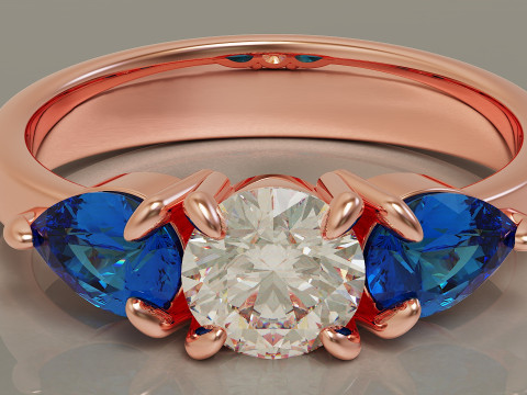 Pear and round cut diamond three stone ring 3Dプリントモデル