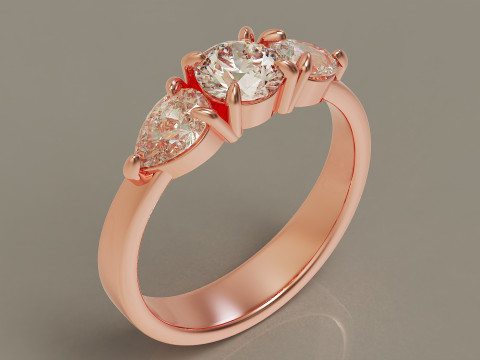 Pear and round cut diamond three stone ring 3Dプリントモデル