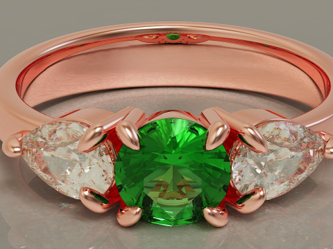 Pear and round cut diamond three stone ring 3Dプリントモデル