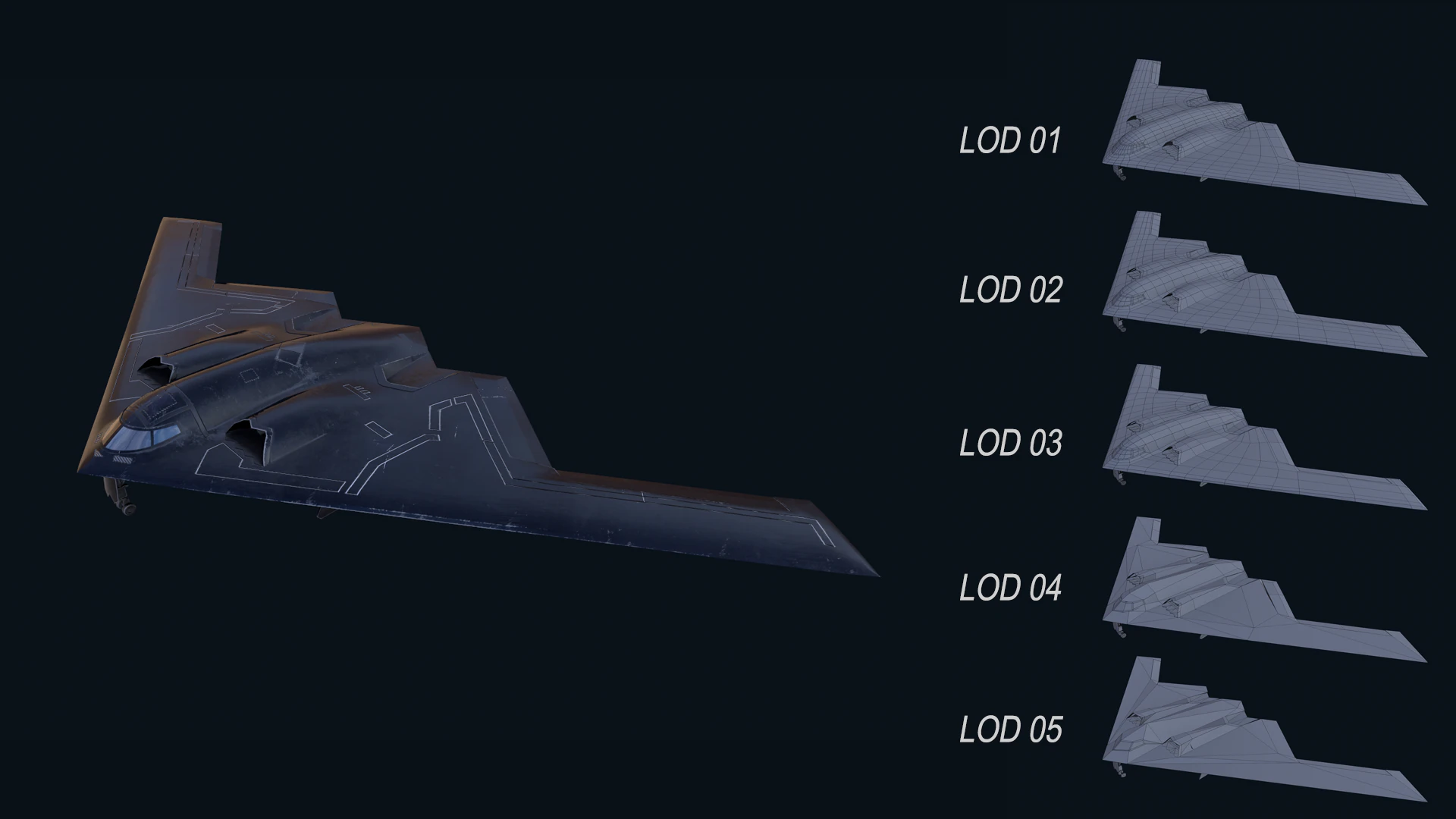Asset - Army - B2 Spirit 3D MODEL REALISTIC VR - AR - low-poly 3D Model .c4d .max .obj .3ds .fbx .stl .blend 
