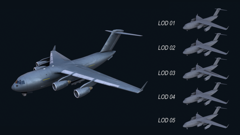 Asset - Army - C17 Globemaster III 3D MODEL REALISTIC Low-poly Modelo 3D .c4d .max .obj .3ds .fbx .stl .blend 