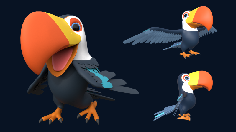 Asset - Cartoons - Animal - Toucan Rigged 3D Модель .c4d .max .obj .3ds .fbx .stl .blend