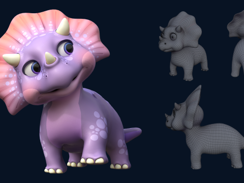 Asset - Cartoons - Dinosaur Triceratop Rigged 3D Model