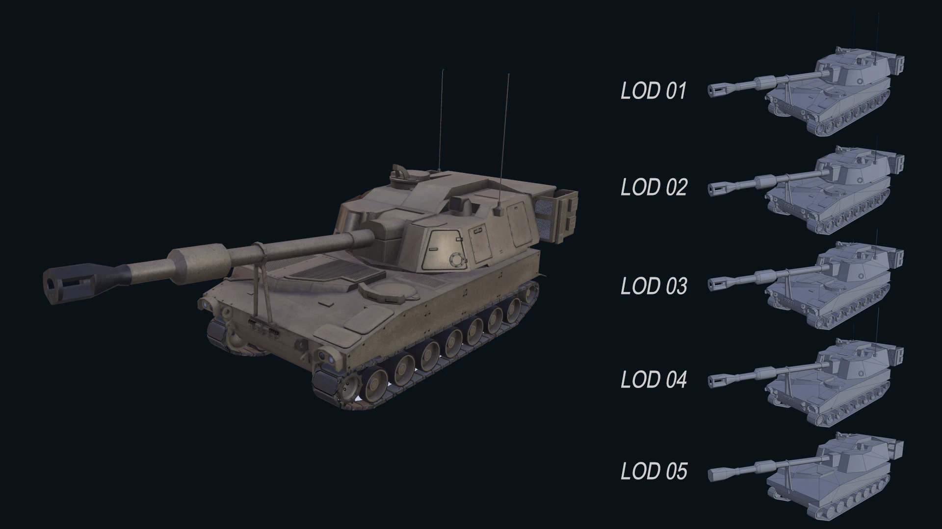 Asset - Army - M109 Howitzer Model Realistic Low-poly 3D Model .c4d .max .obj .3ds .fbx .stl .blend
