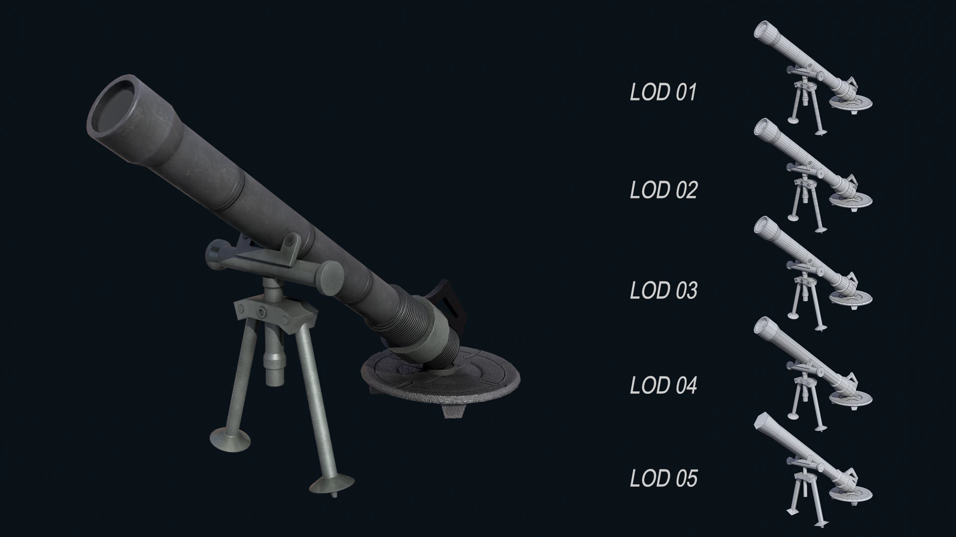 Asset - Army - M252 81mm mortar Low-poly 3D Model .c4d .max .obj .3ds .fbx .stl .blend 