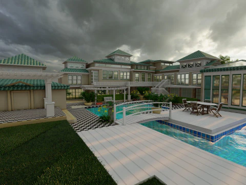 Villa moderna de lujo con piscina y jard&iacute;n - Modelo 3D