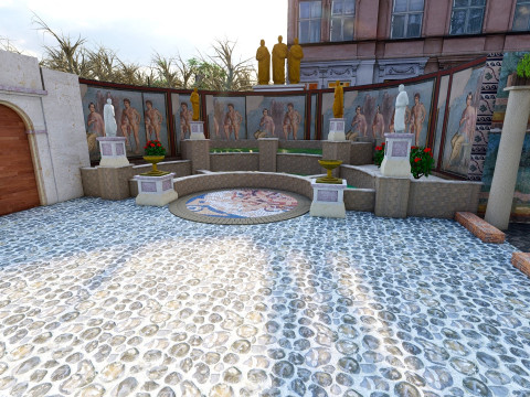 Highly Detailed of a Roman Villa with Authentic Architectural Elements and Vibrant Exterior 3D Model