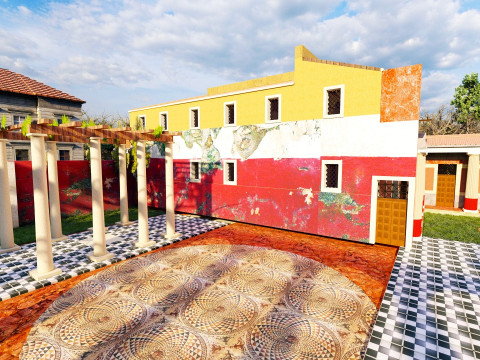 Highly Detailed of a Roman Villa with Authentic Architectural Elements and Vibrant Exterior 3D Model