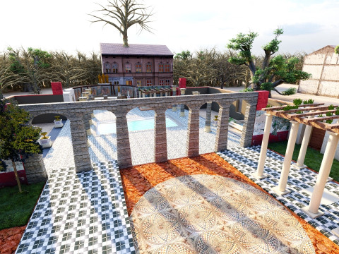 Highly Detailed of a Roman Villa with Authentic Architectural Elements and Vibrant Exterior Modelo 3D