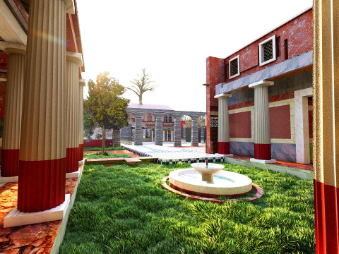 Highly Detailed of a Roman Villa with Authentic Architectural Elements and Vibrant Exterior 3D Model