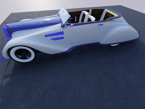 de um carro cl&aacute;ssico - design azul e branco Modelo 3D