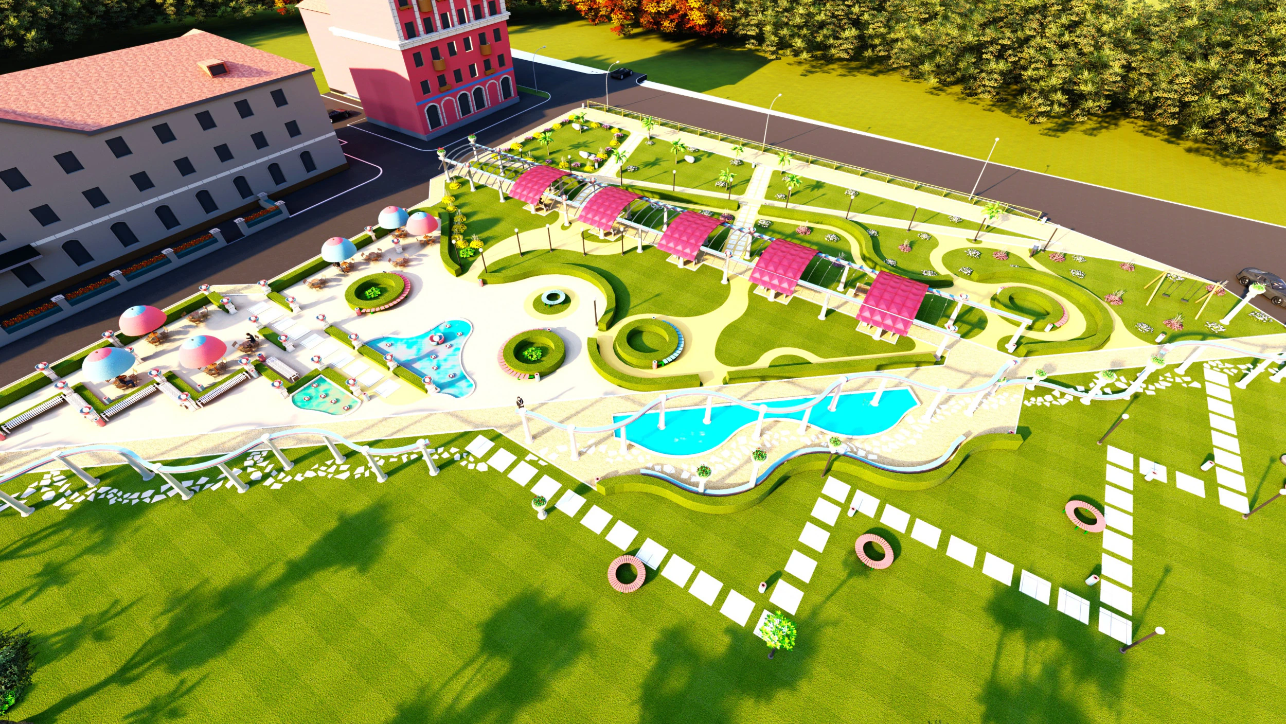 Modern Recreational Park - Detailed Outdoor Space with Greenery and Walking Paths 3D Model .c4d .max .obj .3ds .fbx .stl .blend 