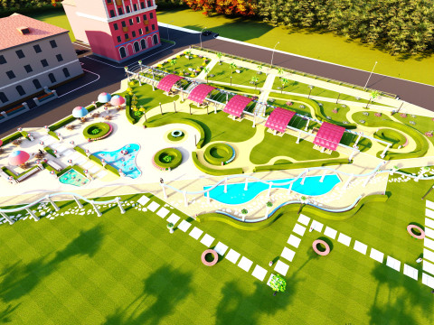 Modern Recreational Park - Detailed Outdoor Space with Greenery and Walking Paths 3D Model