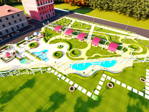 Parque Recreativo Moderno - Espa&ccedil;o Externo Detalhado com Vegeta&ccedil;&atilde;o e Trilhas para Caminhadas Modelo 3D