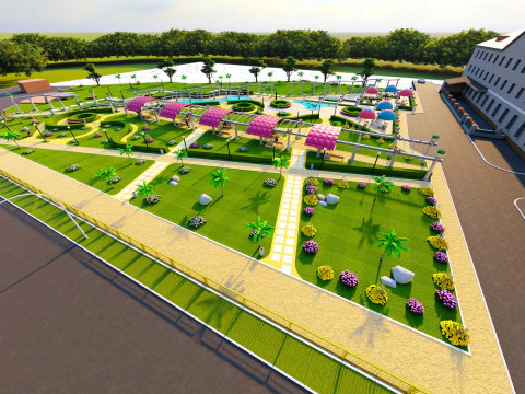Modern Recreational Park - Detailed Outdoor Space with Greenery and Walking Paths 3D Model