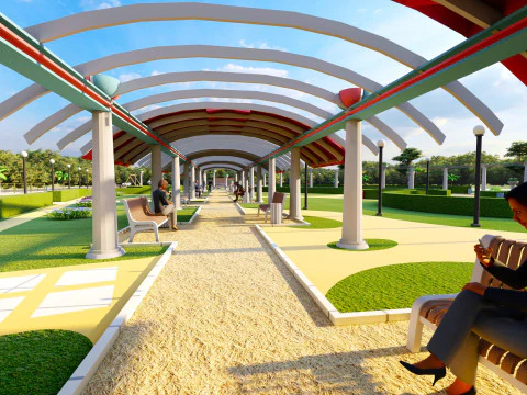 Modern Recreational Park - Detailed Outdoor Space with Greenery and Walking Paths 3D Model