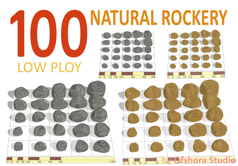 Rockery Natural Gold Gray 6-24inch 3D Model .c4d .max .obj .3ds .fbx .stl .blend