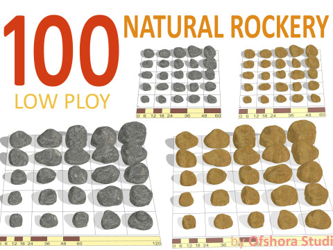 Rockery Natural Gold Gray 6-24inch 3D-Modell