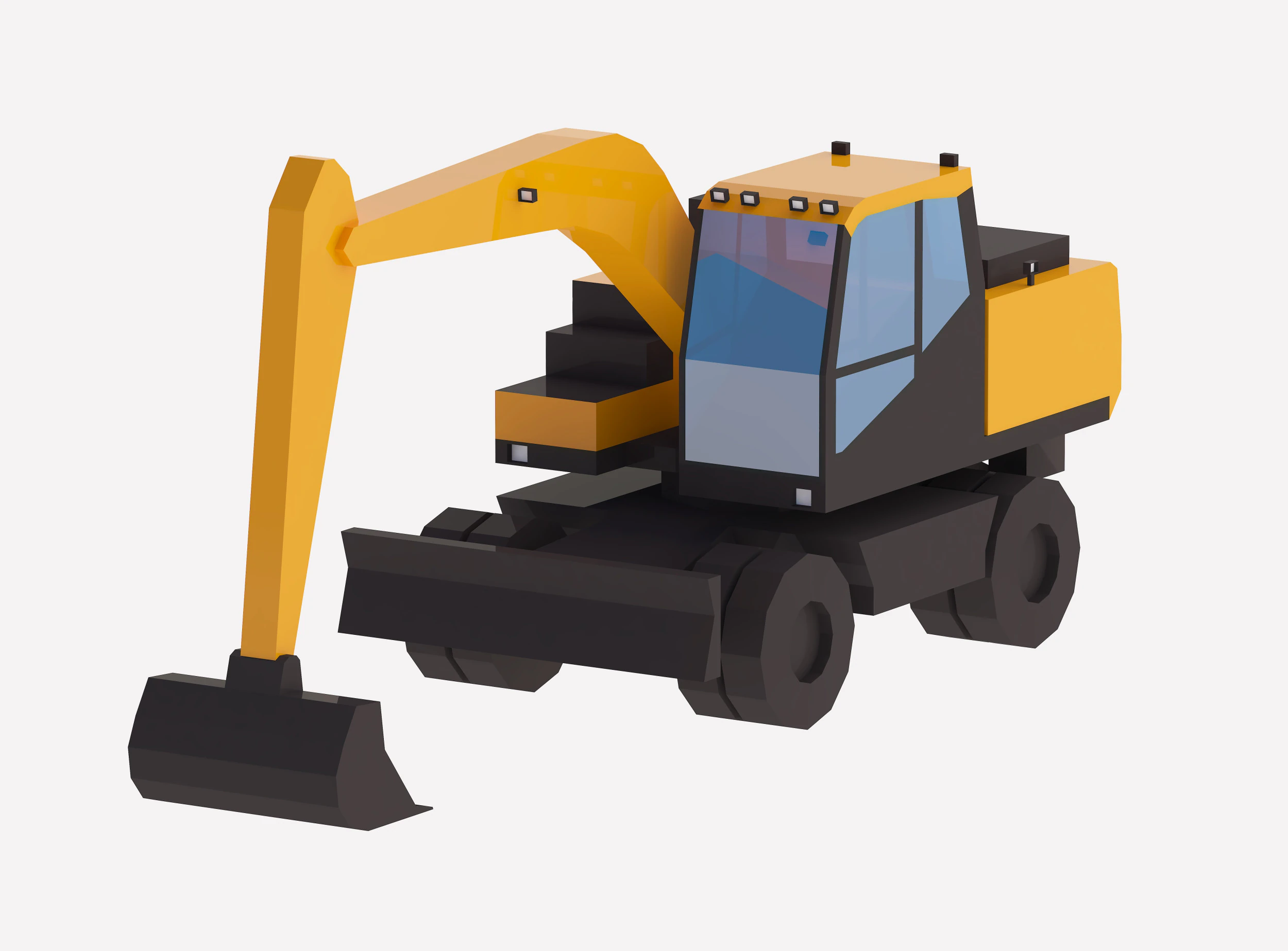 Excavator Construction Loader DX140W-7 Simplified 3D Model .c4d .max .obj .3ds .fbx .stl .blend 