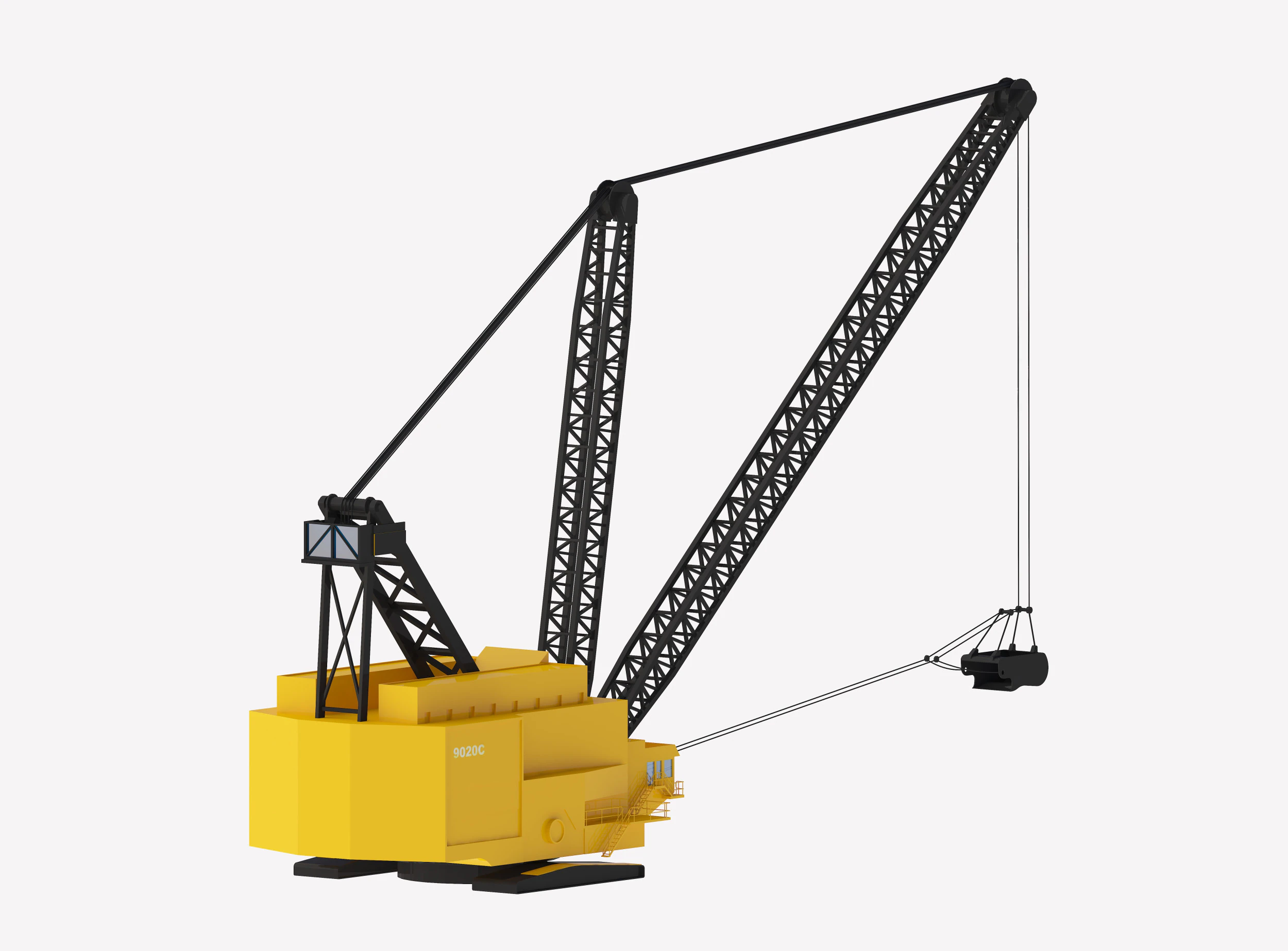 Excavator Dragline Crane 9020 Simplified 3D Model .c4d .max .obj .3ds .fbx .stl .blend 