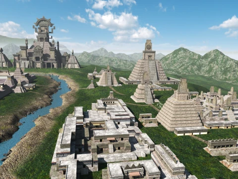 古代マヤ都市遺跡寺院複合施設環境 3Dモデル