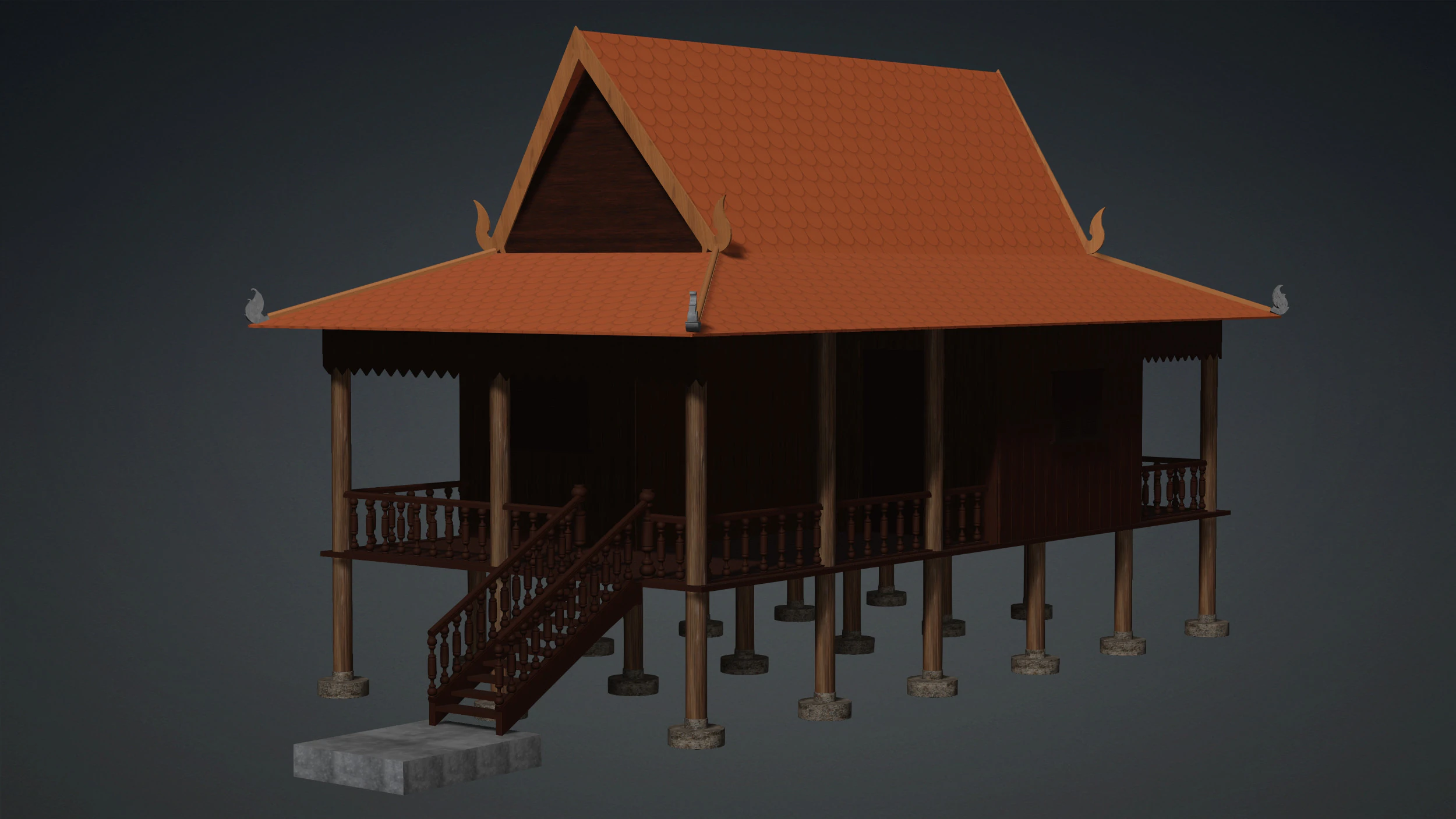 Khmer House 3D Model .c4d .max .obj .3ds .fbx .stl .blend 