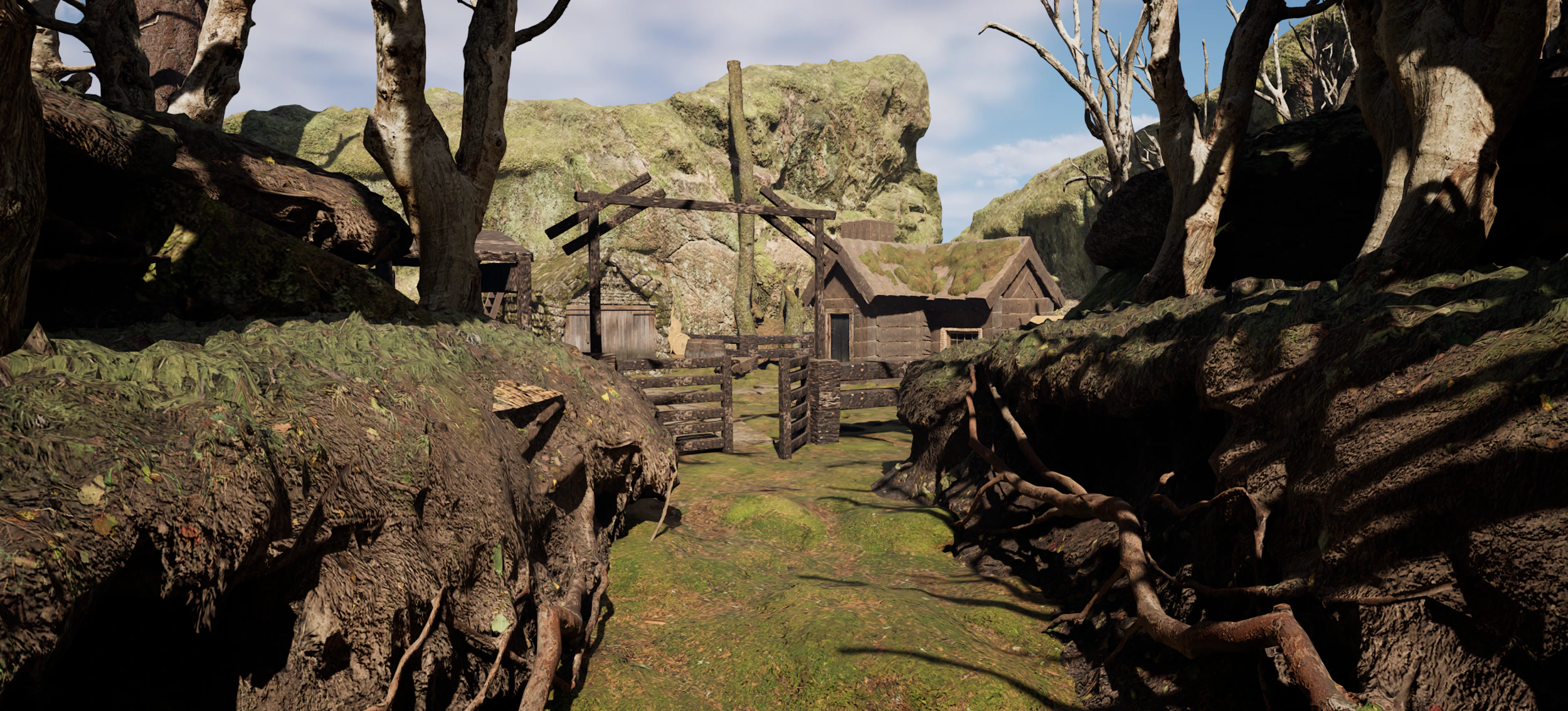 Wooden Farm House and Stone Barn in the Forest 3D Model .c4d .max .obj .3ds .fbx .stl .blend 