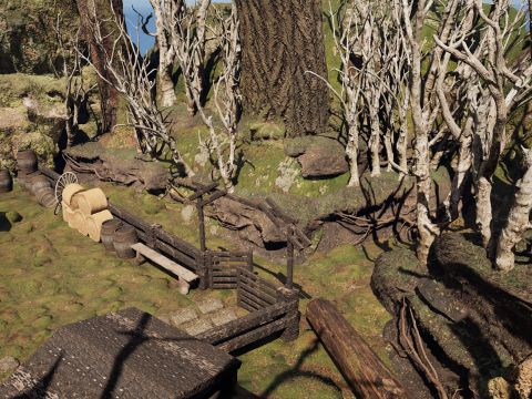 Wooden Farm House and Stone Barn in the Forest 3D 模型