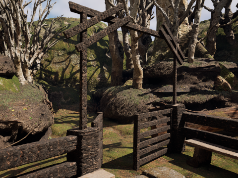 Wooden Farm House and Stone Barn in the Forest 3D 模型
