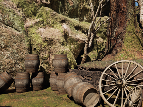 Wooden Farm House and Stone Barn in the Forest 3D 模型