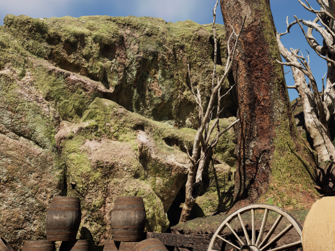 Wooden Farm House and Stone Barn in the Forest 3D 模型