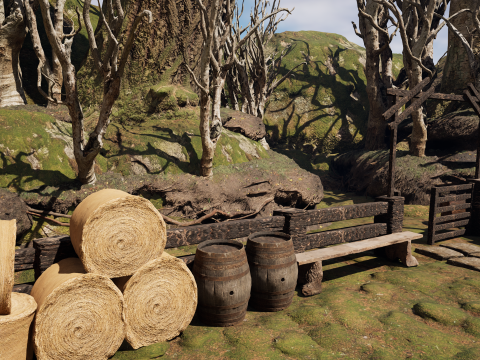 Wooden Farm House and Stone Barn in the Forest 3D 模型