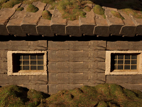 Wooden Farm House and Stone Barn in the Forest 3D Model