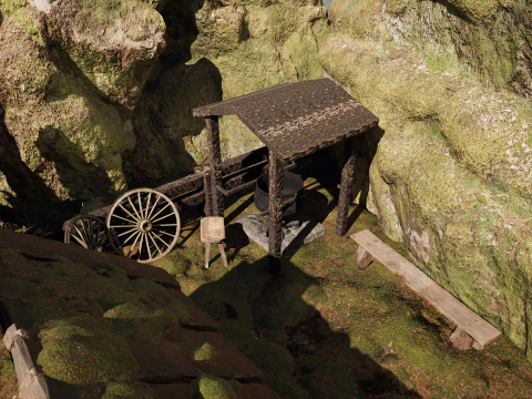 Wooden Farm House and Stone Barn in the Forest 3D Model
