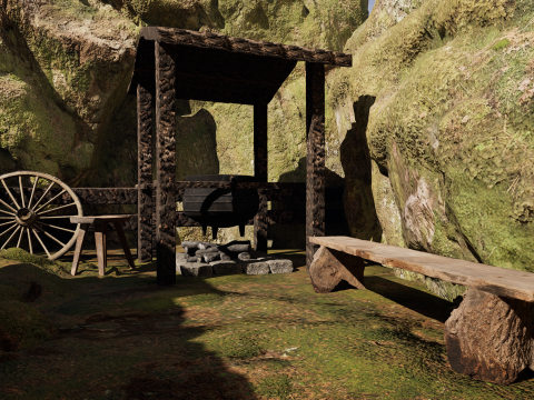 Wooden Farm House and Stone Barn in the Forest 3D 模型