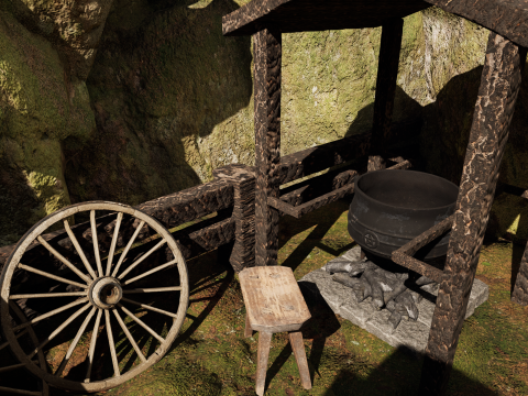 Wooden Farm House and Stone Barn in the Forest 3D 模型