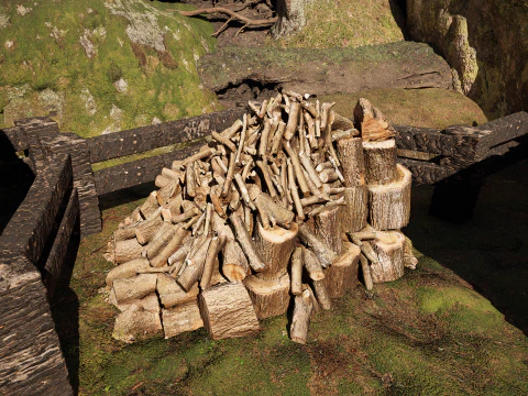 Wooden Farm House and Stone Barn in the Forest 3D Model