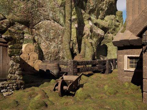 Wooden Farm House and Stone Barn in the Forest 3D Model