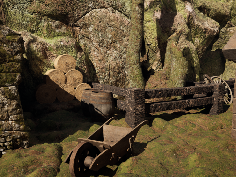 Wooden Farm House and Stone Barn in the Forest 3D 模型