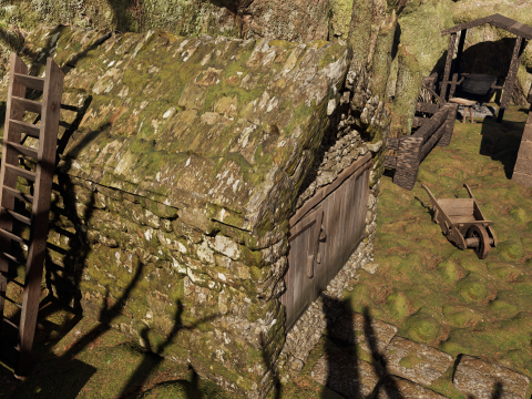 Wooden Farm House and Stone Barn in the Forest 3D 模型