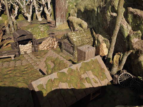 Wooden Farm House and Stone Barn in the Forest 3D 模型