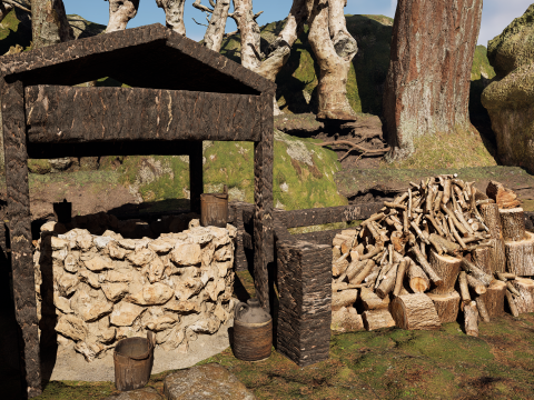 Wooden Farm House and Stone Barn in the Forest 3D 模型