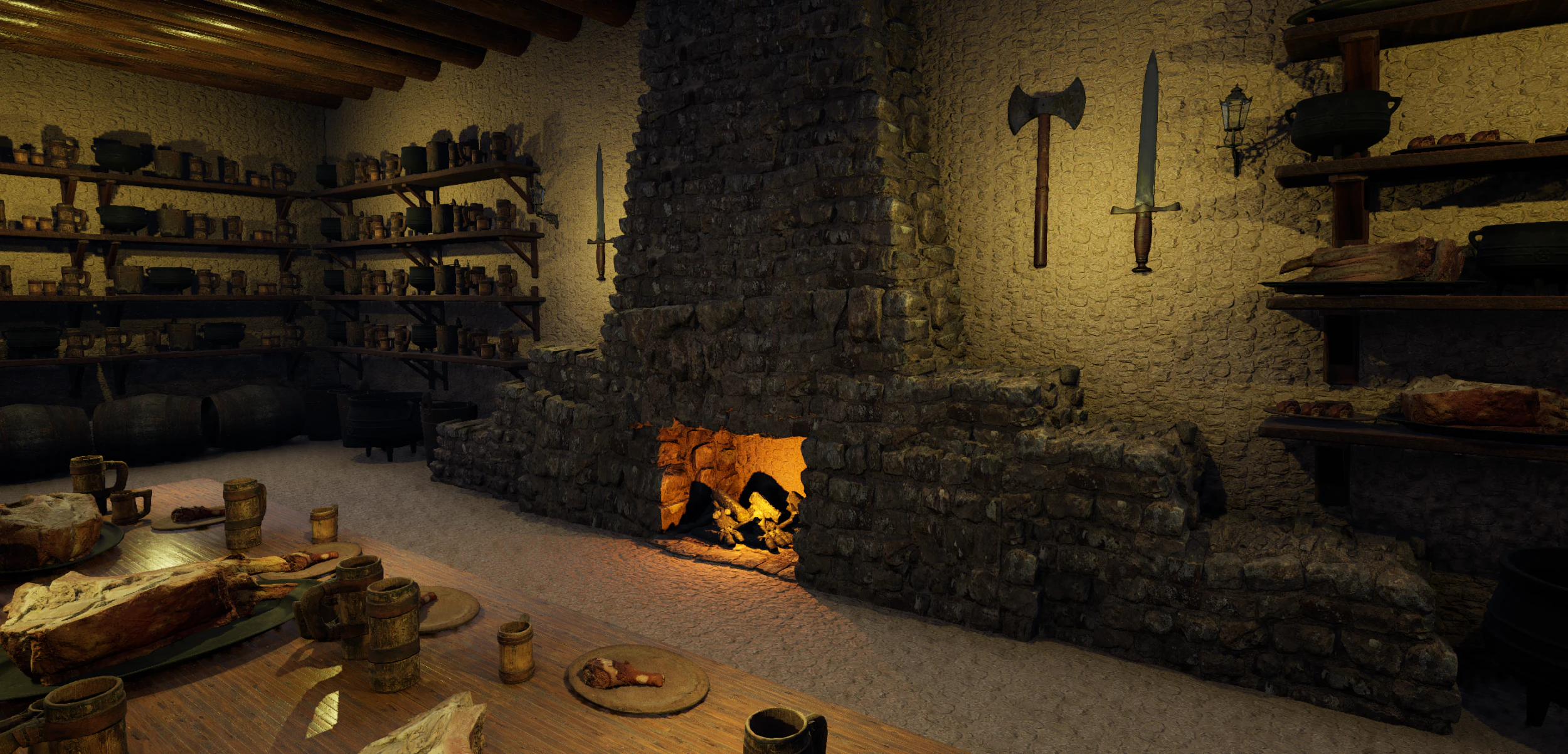 Cozy Medieval Tavern with Stone Fireplace 3D Model .c4d .max .obj .3ds .fbx .stl .blend 
