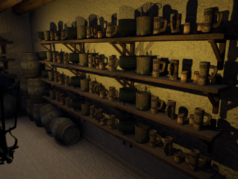 Cozy Medieval Tavern with Stone Fireplace 3D Model