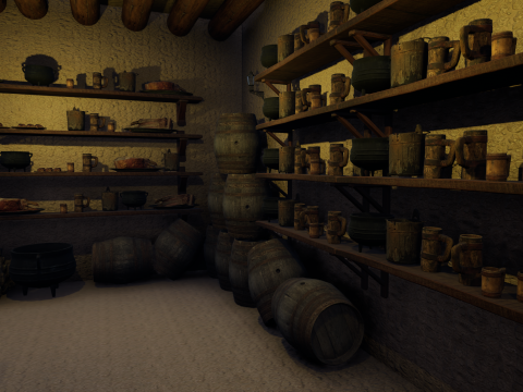 Cozy Medieval Tavern with Stone Fireplace 3D Model