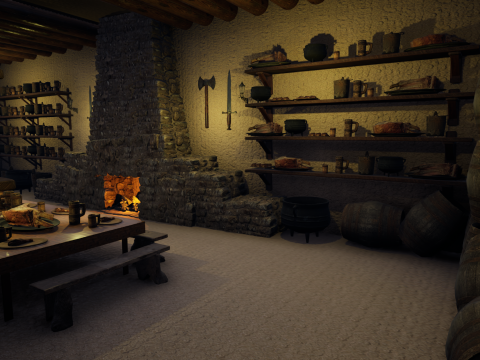 Cozy Medieval Tavern with Stone Fireplace 3D Model
