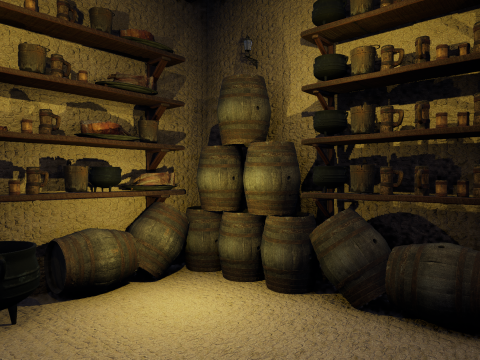 Cozy Medieval Tavern with Stone Fireplace 3D Model