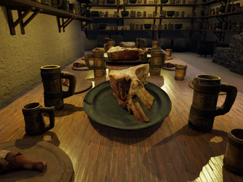 Cozy Medieval Tavern with Stone Fireplace 3D Model