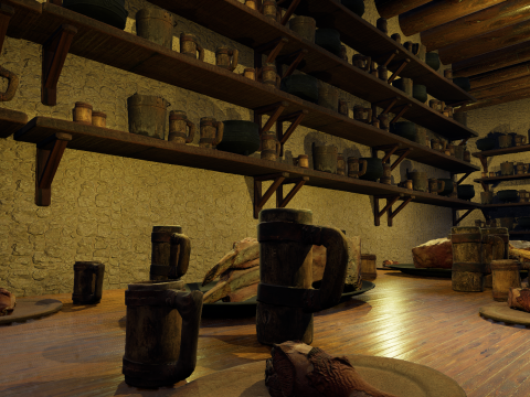 Cozy Medieval Tavern with Stone Fireplace 3D Model